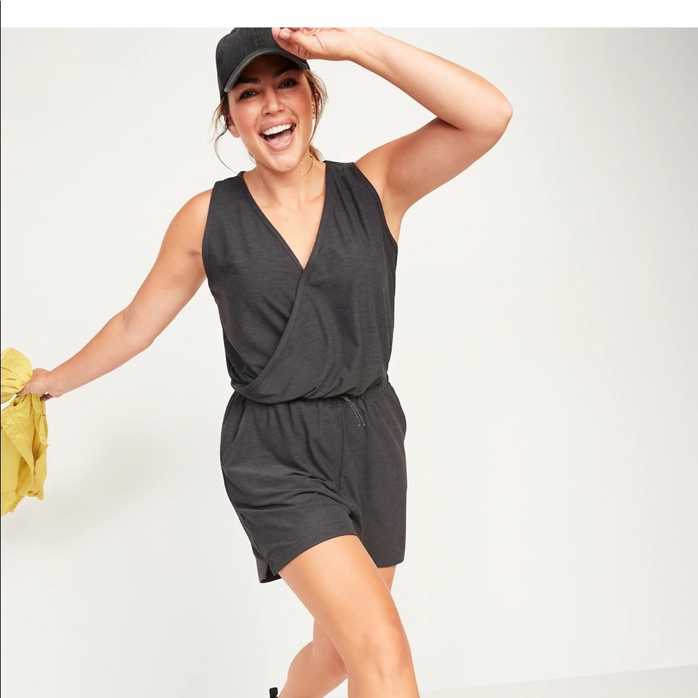 Breathe ON Cross-Front V-Neck Romper (old navy)